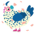 A white and ultramarine chicken with a speckle pattern
