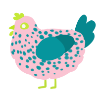 A rose and teal chicken with a speckle pattern