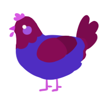A indigo and wine chicken with a head pattern