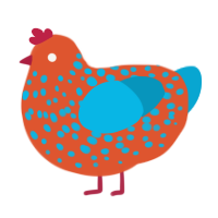A vermilion and cerulean chicken with a speckle pattern