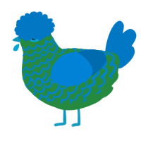 A viridian and sapphire chicken with a lace pattern