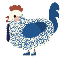 A white and ultramarine chicken with a double-lace pattern