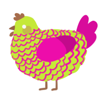 A lime and fuchsia chicken with a lace pattern