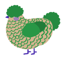 A beige and viridian chicken with a lace pattern
