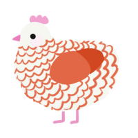 A white and vermilion chicken with a lace pattern