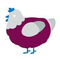 A wine and silver chicken with a head pattern