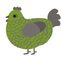 Benoît, a chartreuse and grey chicken with a lace pattern