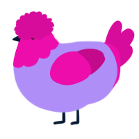 A lilac and fuchsia chicken with a head pattern