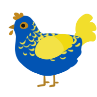 A ultramarine and yellow chicken with a half-lace pattern