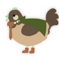 A beige and bark chicken with a head pattern