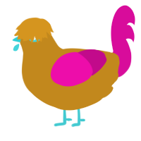 A ochre and fuchsia chicken
