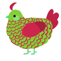 A grass and crimson chicken with a lace pattern