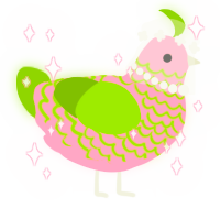 A rose and chartreuse chicken with a lace pattern