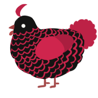 A black and crimson chicken with a lace pattern