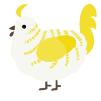 A white and yellow chicken with a half-bar pattern