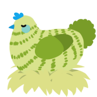 A lemon and chartreuse chicken with a bar pattern
