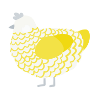 A white and yellow chicken with a lace pattern
