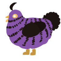 A blurple and sable chicken with a bar pattern