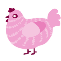 A pink chicken with a bar pattern