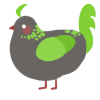 A grey and grass chicken with a neck-speckle pattern