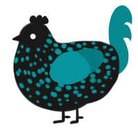 A sable and teal chicken with a speckle pattern