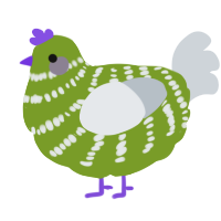 A chartreuse and mist chicken with a bar pattern