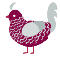 A maroon and silver chicken with a lace pattern