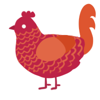 A crimson and vermilion chicken with a lace pattern