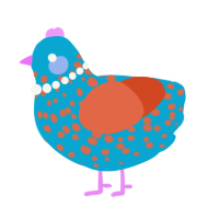 A cerulean and vermilion chicken with a speckle pattern