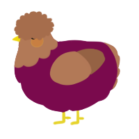 A wine and brown chicken with a head pattern