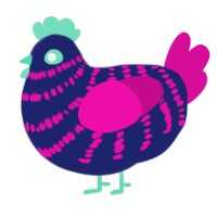 A navy and fuchsia chicken with a bar pattern