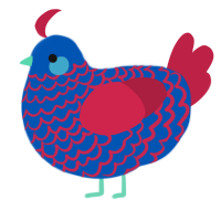 A ultramarine and crimson chicken with a lace pattern