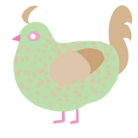 A gluppy and beige chicken with a speckle pattern
