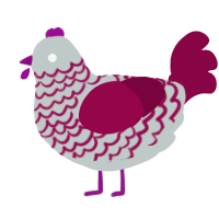 A silver and maroon chicken with a lace pattern