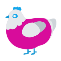 A fuchsia and mist chicken with a head pattern