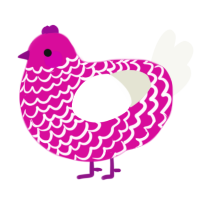 A fuchsia and white chicken with a lace pattern