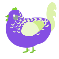 A blurple and apple chicken with a half-lace pattern