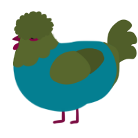 A sea and olive chicken with a head pattern
