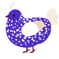 Eg, a indigo and cream chicken with a speckle pattern