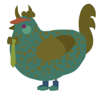 A sea and olive chicken with a speckle pattern