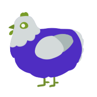 A indigo and silver chicken with a head pattern