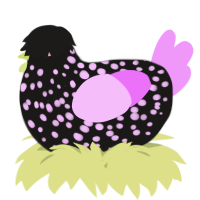 A sable and lavender chicken with a speckle pattern