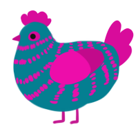A sea and fuchsia chicken with a bar pattern