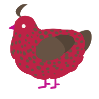 A crimson and bark chicken with a speckle pattern