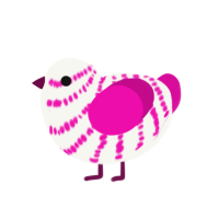 Raspberry Ripple, a white and fuchsia chicken with a bar pattern