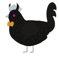 A black and sable chicken with a speckle pattern