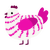 A white and fuchsia chicken with a bar pattern