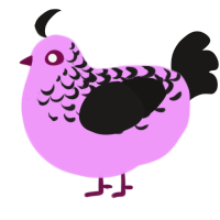 Draculaura, a lavender and sable chicken with a half-lace pattern