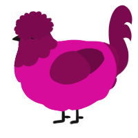 A fuchsia and wine chicken with a head pattern