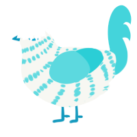 A white and aqua chicken with a bar pattern